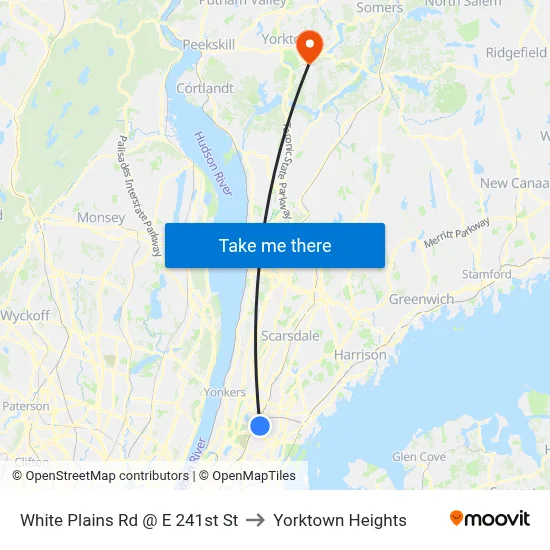 White Plains Rd @ E 241st St to Yorktown Heights map