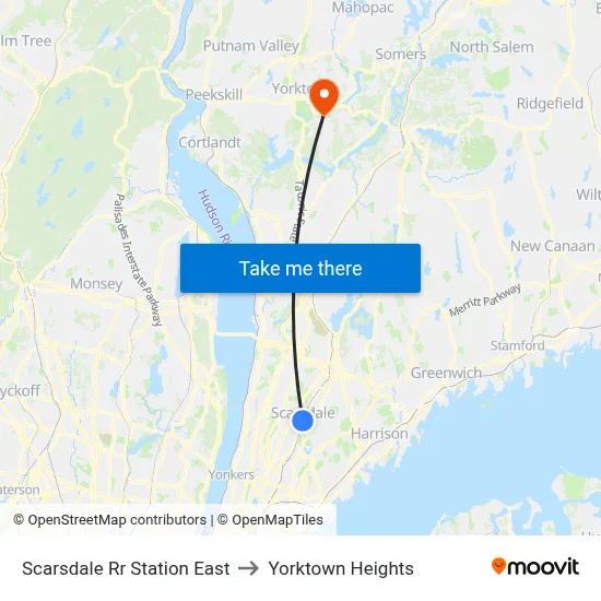 Scarsdale Rr Station East to Yorktown Heights map