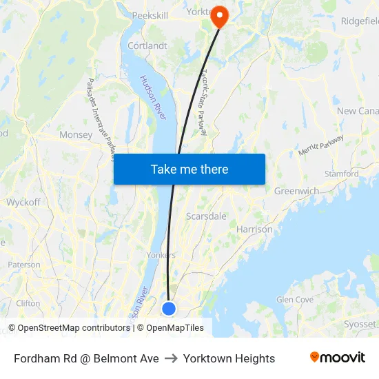Fordham Rd @ Belmont Ave to Yorktown Heights map