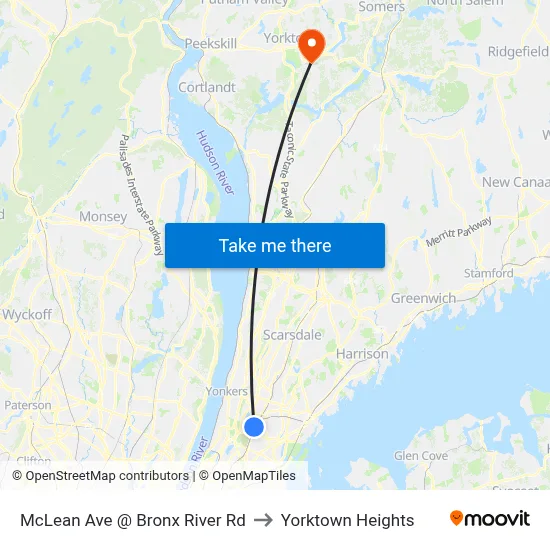 McLean Ave @ Bronx River Rd to Yorktown Heights map