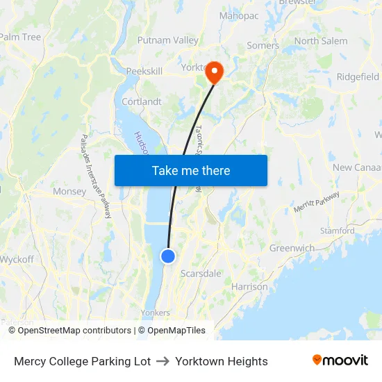 Mercy College Parking Lot to Yorktown Heights map