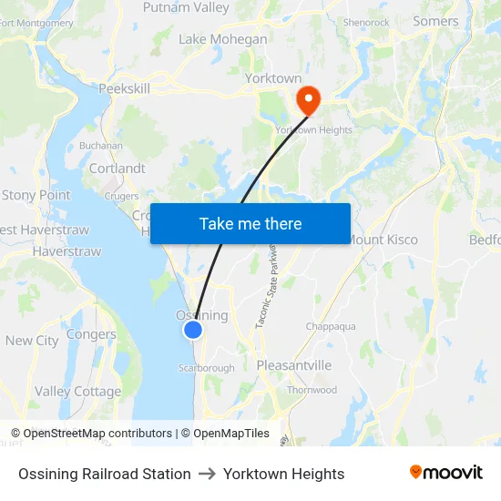 Ossining Railroad Station to Yorktown Heights map