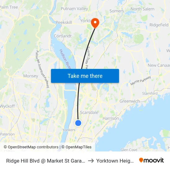 Ridge Hill Blvd @ Market St Garage to Yorktown Heights map