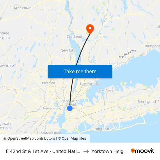 E 42nd St & 1st Ave - United Nations to Yorktown Heights map