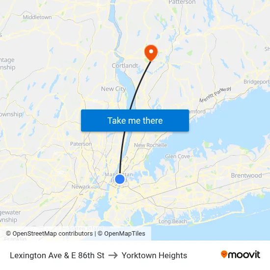 Lexington Ave & E 86th St to Yorktown Heights map