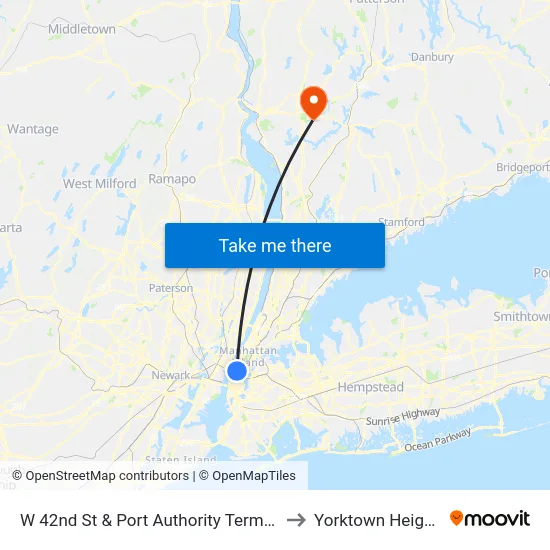 W 42nd St & Port Authority Terminal to Yorktown Heights map