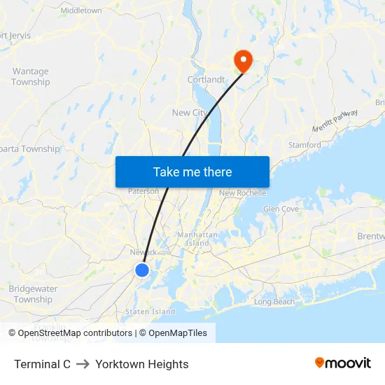 Terminal C to Yorktown Heights map
