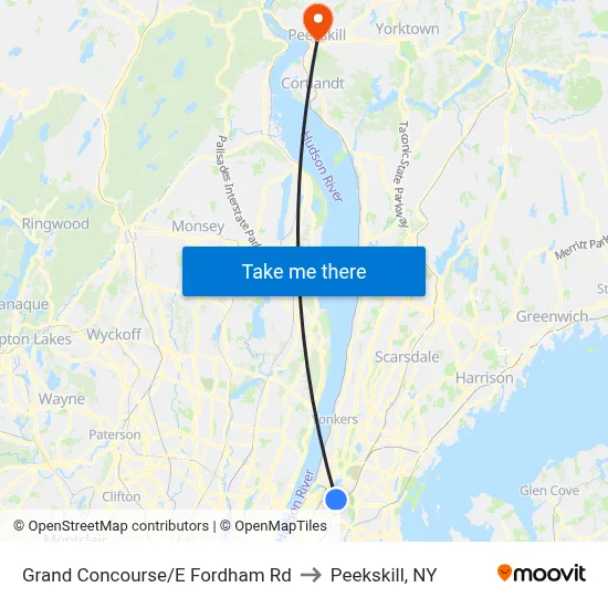 Grand Concourse/E Fordham Rd to Peekskill, NY map