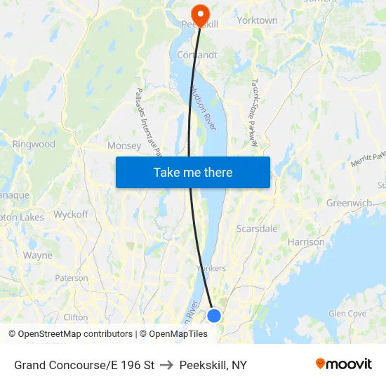 Grand Concourse/E 196 St to Peekskill, NY map