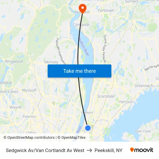 Sedgwick Av/Van Cortlandt Av West to Peekskill, NY map