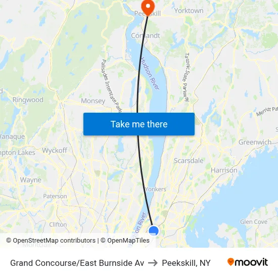 Grand Concourse/East Burnside Av to Peekskill, NY map