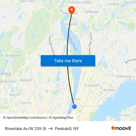 Riverdale Av/W 259 St to Peekskill, NY map