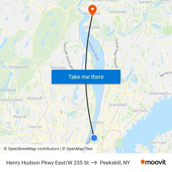 Henry Hudson Pkwy East/W 235 St to Peekskill, NY map