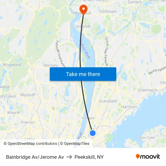 Bainbridge Av/Jerome Av to Peekskill, NY map