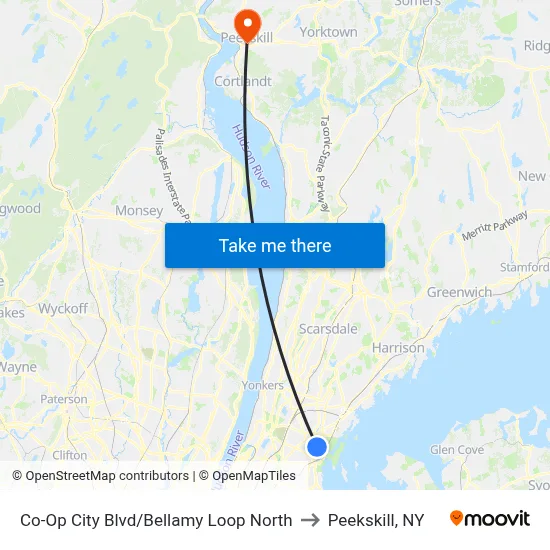 Co-Op City Blvd/Bellamy Loop North to Peekskill, NY map
