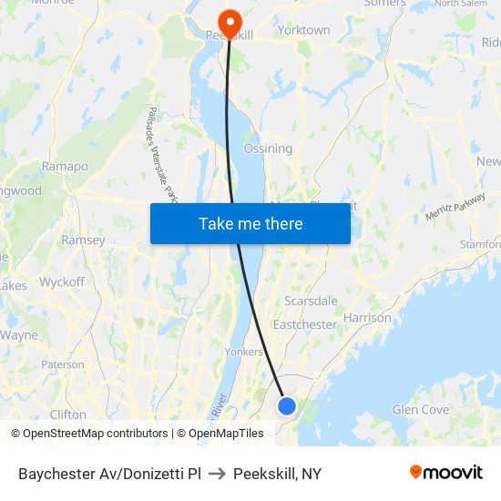 Baychester Av/Donizetti Pl to Peekskill, NY map