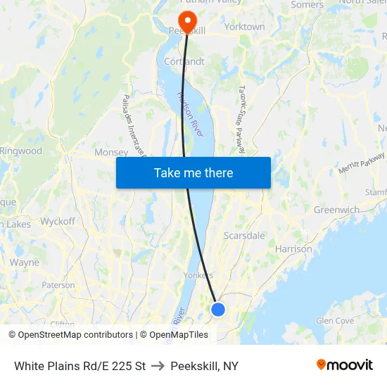 White Plains Rd/E 225 St to Peekskill, NY map