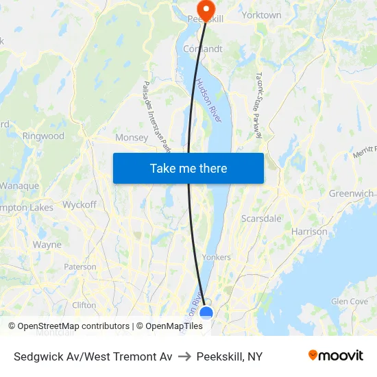 Sedgwick Av/West Tremont Av to Peekskill, NY map