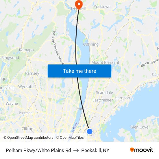 Pelham Pkwy/White Plains Rd to Peekskill, NY map