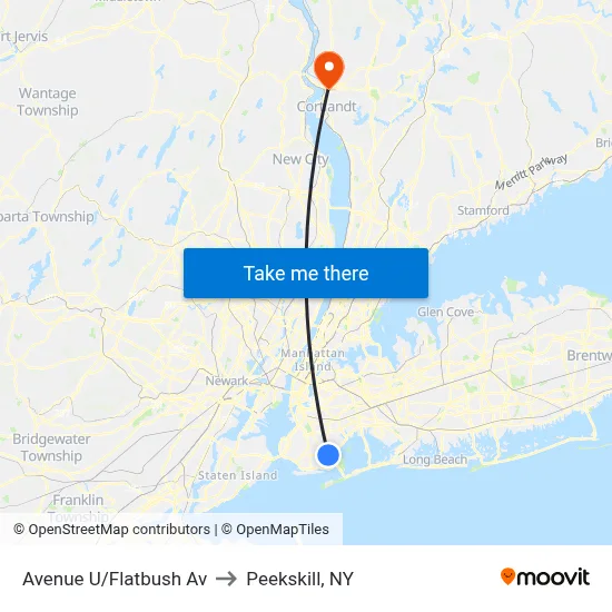 Avenue U/Flatbush Av to Peekskill, NY map