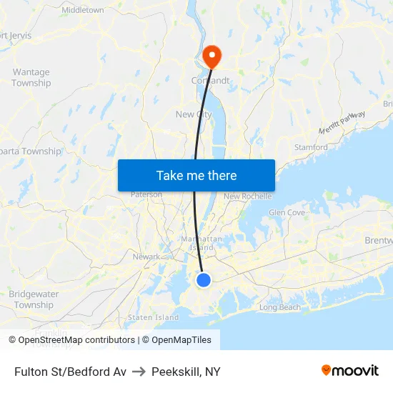 Fulton St/Bedford Av to Peekskill, NY map