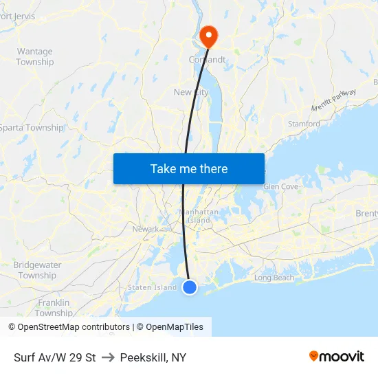 Surf Av/W 29 St to Peekskill, NY map