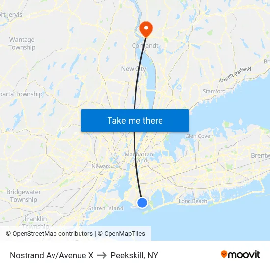 Nostrand Av/Avenue X to Peekskill, NY map