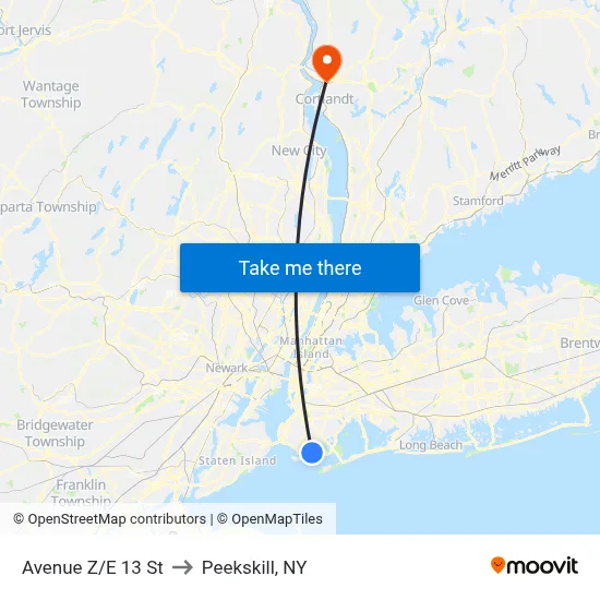 Avenue Z/E 13 St to Peekskill, NY map