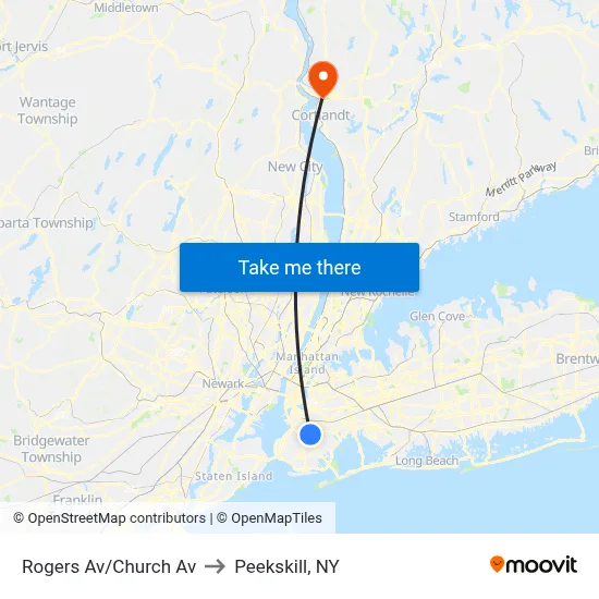 Rogers Av/Church Av to Peekskill, NY map