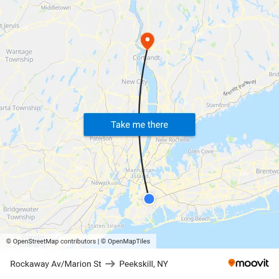 Rockaway Av/Marion St to Peekskill, NY map
