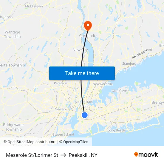 Meserole St/Lorimer St to Peekskill, NY map