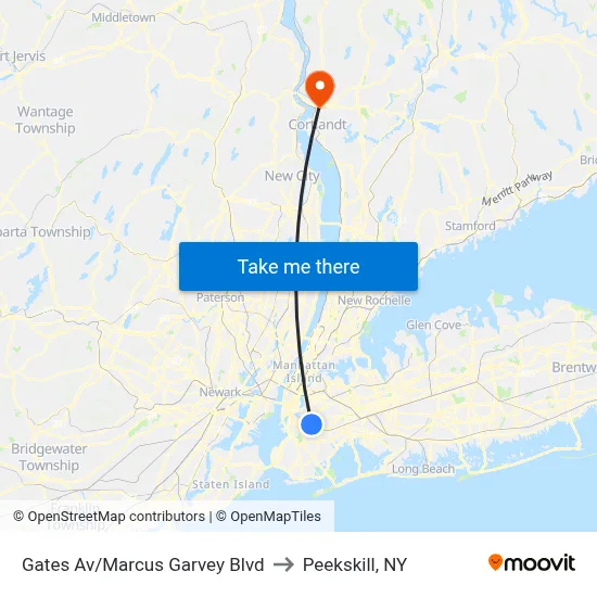 Gates Av/Marcus Garvey Blvd to Peekskill, NY map