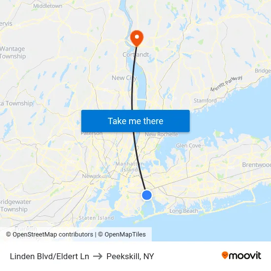 Linden Blvd/Eldert Ln to Peekskill, NY map