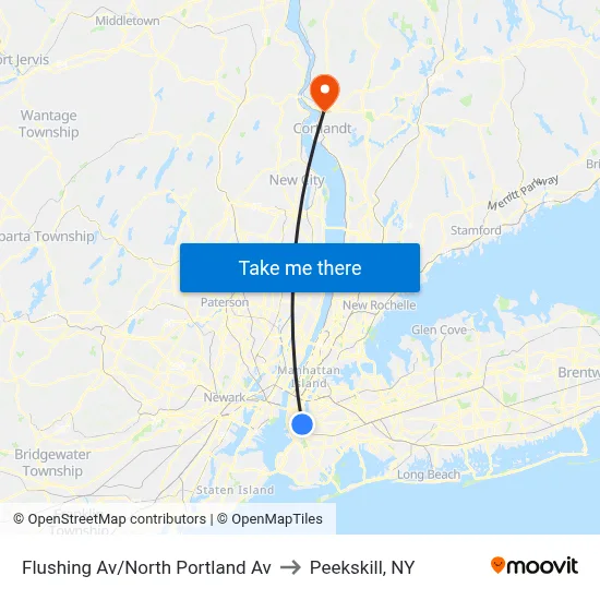 Flushing Av/North Portland Av to Peekskill, NY map