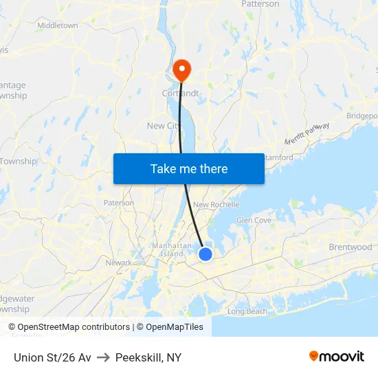 Union St/26 Av to Peekskill, NY map