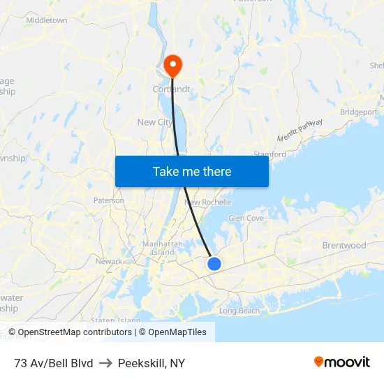 73 Av/Bell Blvd to Peekskill, NY map