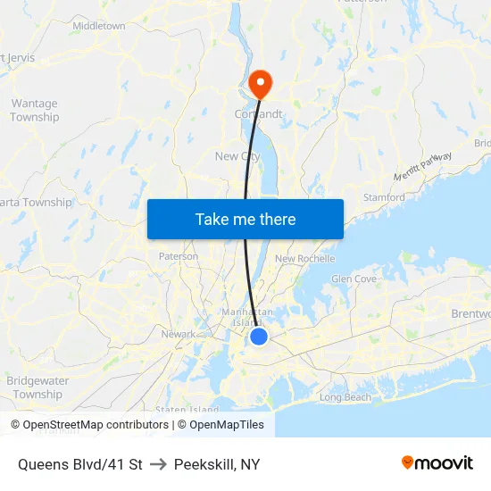 Queens Blvd/41 St to Peekskill, NY map