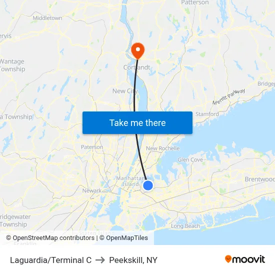 Laguardia/Terminal C to Peekskill, NY map