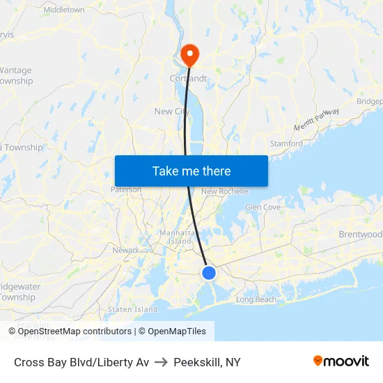 Cross Bay Blvd/Liberty Av to Peekskill, NY map