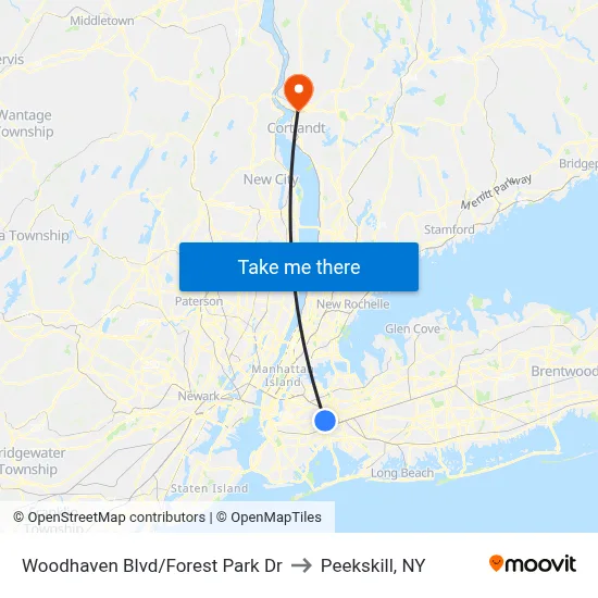 Woodhaven Blvd/Forest Park Dr to Peekskill, NY map