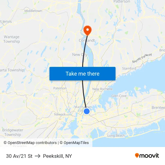 30 Av/21 St to Peekskill, NY map