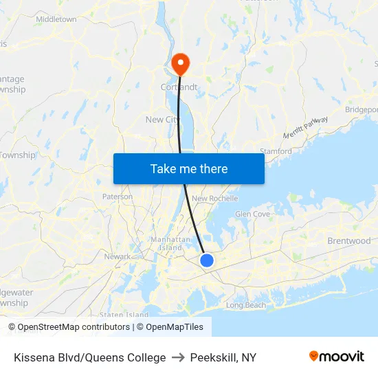Kissena Blvd/Queens College to Peekskill, NY map