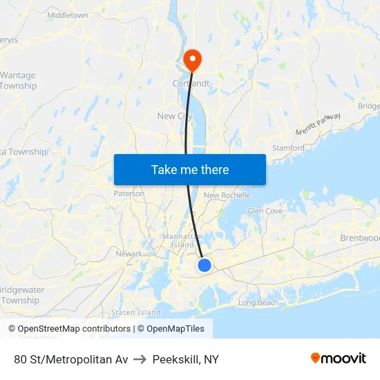 80 St/Metropolitan Av to Peekskill, NY map