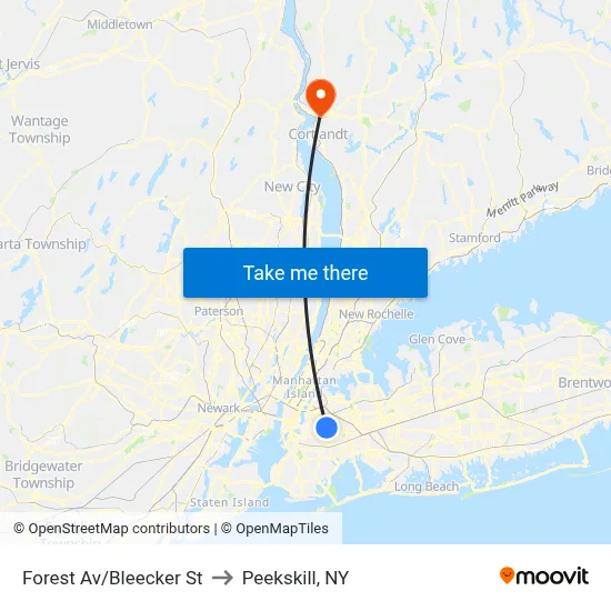 Forest Av/Bleecker St to Peekskill, NY map