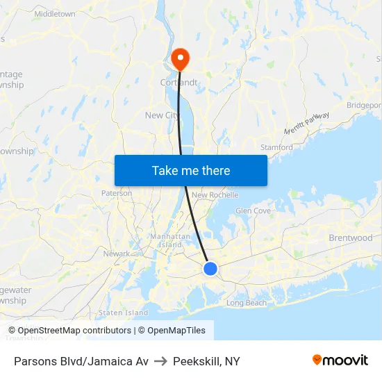 Parsons Blvd/Jamaica Av to Peekskill, NY map