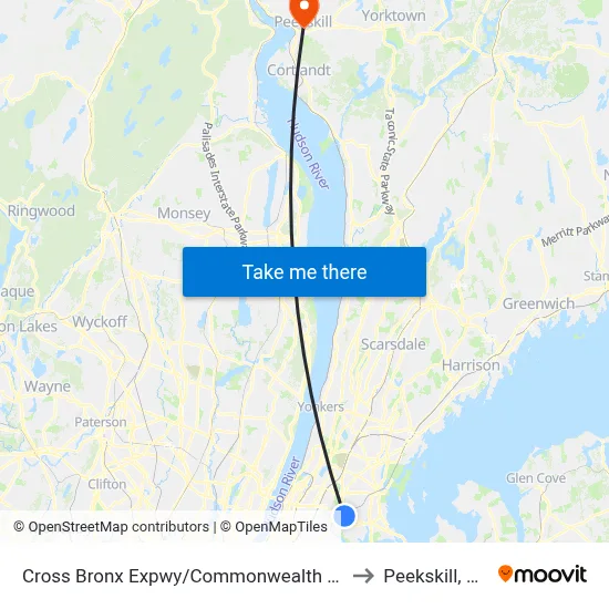 Cross Bronx Expwy/Commonwealth Av to Peekskill, NY map