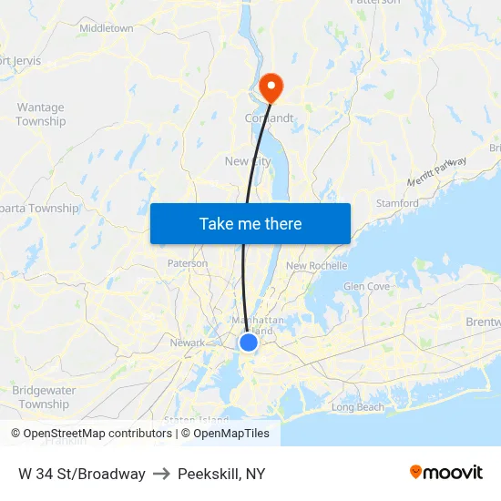 W 34 St/Broadway to Peekskill, NY map