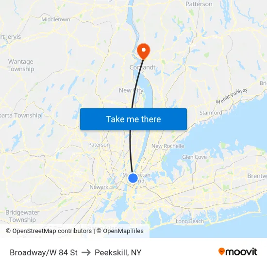 Broadway/W 84 St to Peekskill, NY map