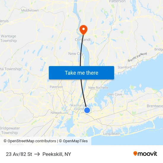 23 Av/82 St to Peekskill, NY map