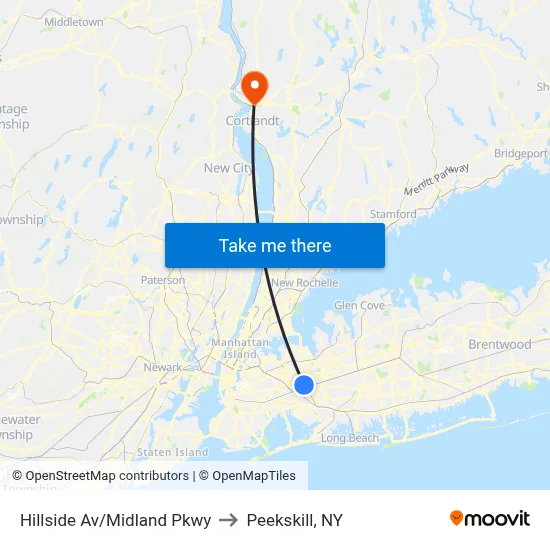 Hillside Av/Midland Pkwy to Peekskill, NY map